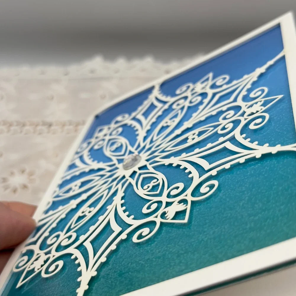Papyrus Snowflake Holiday Cards Blue Ombre Laser Cut Gem 8ct Set 5x7 New
